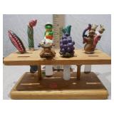 Antique Figural Cheese Knife Set & Wood Stand