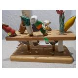 Antique Figural Cheese Knife Set & Wood Stand