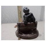 Vintage Cast Iron Painted Figurine - Man and Dog on Bench