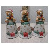 Set of 3 Vintage Christmas Bear & Reindeer Bells