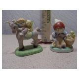 Vintage Porcelain "Boy on Horse" & "Girl with Basket" Figurine Set