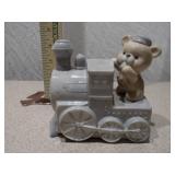 Vintage Bear on Train Musical Porcelain Figurine