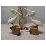 Pair of Vintage Hand-Carved Wooden Pelican Figurines