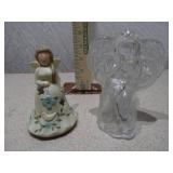 Set of 2 Angel Figurines - Crystal-Style and Porcelain