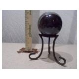 Large Polished Obsidian Sphere with Ornate Metal Display Stand