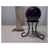 Large Polished Obsidian Sphere with Ornate Metal Display Stand