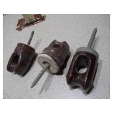 Set of 3 Vintage Ceramic and Metal Electrical Insulators