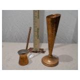 Vintage Copper Decor Set - Bud Vase and Turkish Coffee Pot (Cezve)