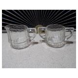 Set of 2 Vintage Etched Glass Cream and Sugar Vessels