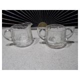 Set of 2 Vintage Etched Glass Cream and Sugar Vessels