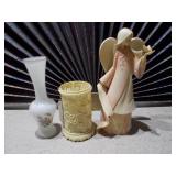 Foundations "July - Ruby" Angel Figurine, Floral Vessel, and Bud Vase Trio