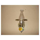 Vintage Hand-Painted Floral Glass Hurricane Lamp - Wall Mounted