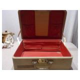 Vintage Hardshell Train Case / Vanity Suitcase with Quilted Red Interior