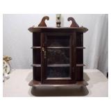 Vintage Wood Wall Curio Cabinet with Glass Door