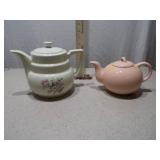 Vintage Ceramic Teapot Set - Floral Tall Pot & Pink Round Pot