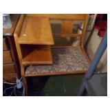 Vintage Wooden Corner Gossip Bench / Telephone Seat with Built-in Shelf