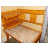 Vintage Wooden Corner Gossip Bench / Telephone Seat with Built-in Shelf
