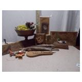 Rustic Hand-Crafted Wood Decor Lot: Primitive Folk Instrument, Driftwood & More
