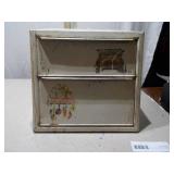 Vintage Metal Two-Tier Bread Box with Fold-Down Door & Floral Detail