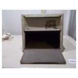 Vintage Metal Two-Tier Bread Box with Fold-Down Door & Floral Detail