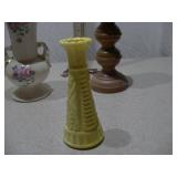 Vintage Ceramic Vase Collection & Wooden Candle Pillar Set