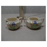 Vintage Floral Porcelain Creamer and Lidded Sugar Bowl Set