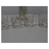 Vintage Clear Glass Floral Mug Set - Set of 4