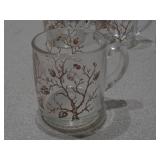 Vintage Clear Glass Floral Mug Set - Set of 4