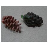 Vintage Glass Grape Cluster and Carved Pinecone Decor Set