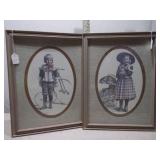 Vintage Framed Lithograph Set - Child Portraits
