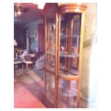 Vintage Curved Glass China Hutch with Mirror Back