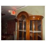 Vintage Curved Glass China Hutch with Mirror Back