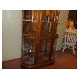 Vintage Curved Glass China Hutch with Mirror Back