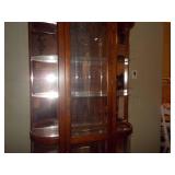 Vintage Curved Glass China Hutch with Mirror Back