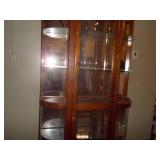 Vintage Curved Glass China Hutch with Mirror Back