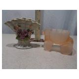 Vintage Ceramic Fan Vase and Frosted Glass Planter