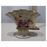 Vintage Ceramic Fan Vase and Frosted Glass Planter