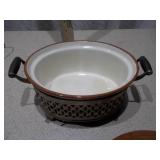 Vintage Ceramic Covered Casserole with Metal Carrier