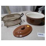 Vintage Ceramic Covered Casserole with Metal Carrier