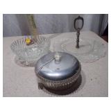 Pressed Glass Serving Set & Metal Accessories - 3 Pieces