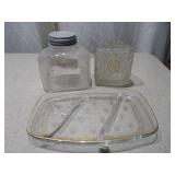 Vintage Glass Jar & Pressed Glass Serving Dish - 3 Pieces
