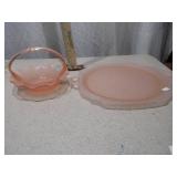 Pink Depression Glass Serving Set - 2 Pieces