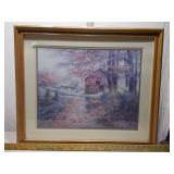 Vintage Lee K. Parkinson "Misty Morning" Red Barn Framed Print