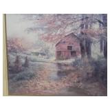 Vintage Lee K. Parkinson "Misty Morning" Red Barn Framed Print
