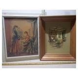 Lot of 2 Framed Prints - Paul Porter "Home By The Hearth" & Debbi Wetzel Garden Scene