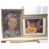 Lot of 2 Vintage Framed Prints - Shirley Temple Sunday News & Musical Angel Cherub