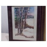 Lot of 2 Vintage Framed Prints - Beagle Puppies & Winter Birch Landscape