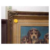 Lot of 2 Vintage Framed Prints - Beagle Puppies & Winter Birch Landscape