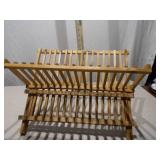 Vintage Folding Wooden Dish Drying Rack - Collapsible Bamboo/Wood