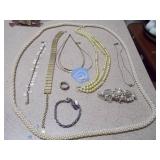 Vintage Jewelry Collection - Faux Pearls, Bracelets, & Ornate Hair Clip